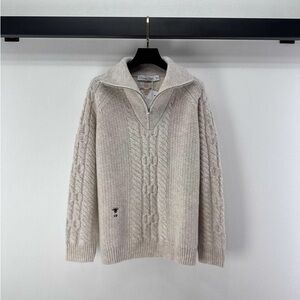 Dior Men's Cream Cable Knit Zip-Up Sweater